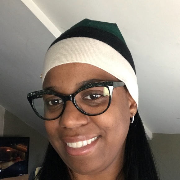 Kate Spade Colorblock Beanie – Ivory, Forest Green & Black Knit Hat - Picture 3 of 6